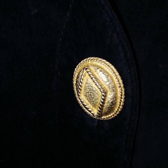 Vintage 80s Black Suede Leather Blazer & Knee Length Skirt 2 Piece Skirt Suit M - Picture 4 of 16